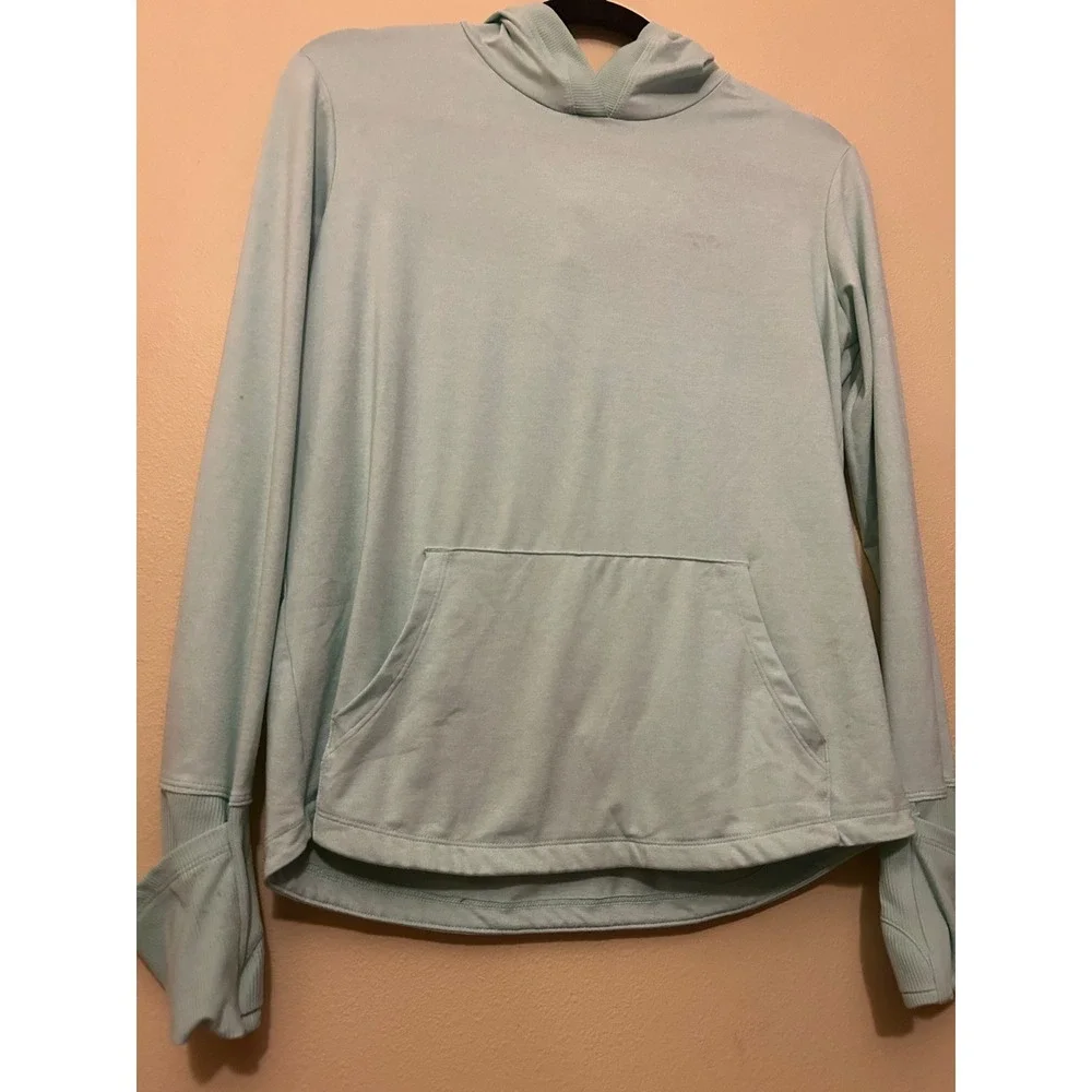 Athleta Girl Hoodie Kids XL 14 Light Blue Good Thumbhole Performance Pullover